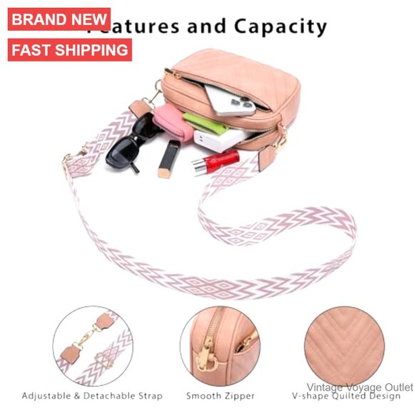 Quilted Vegan Leather Crossbody Bag with Wide Adjustable Strap - Picture 6 of 7